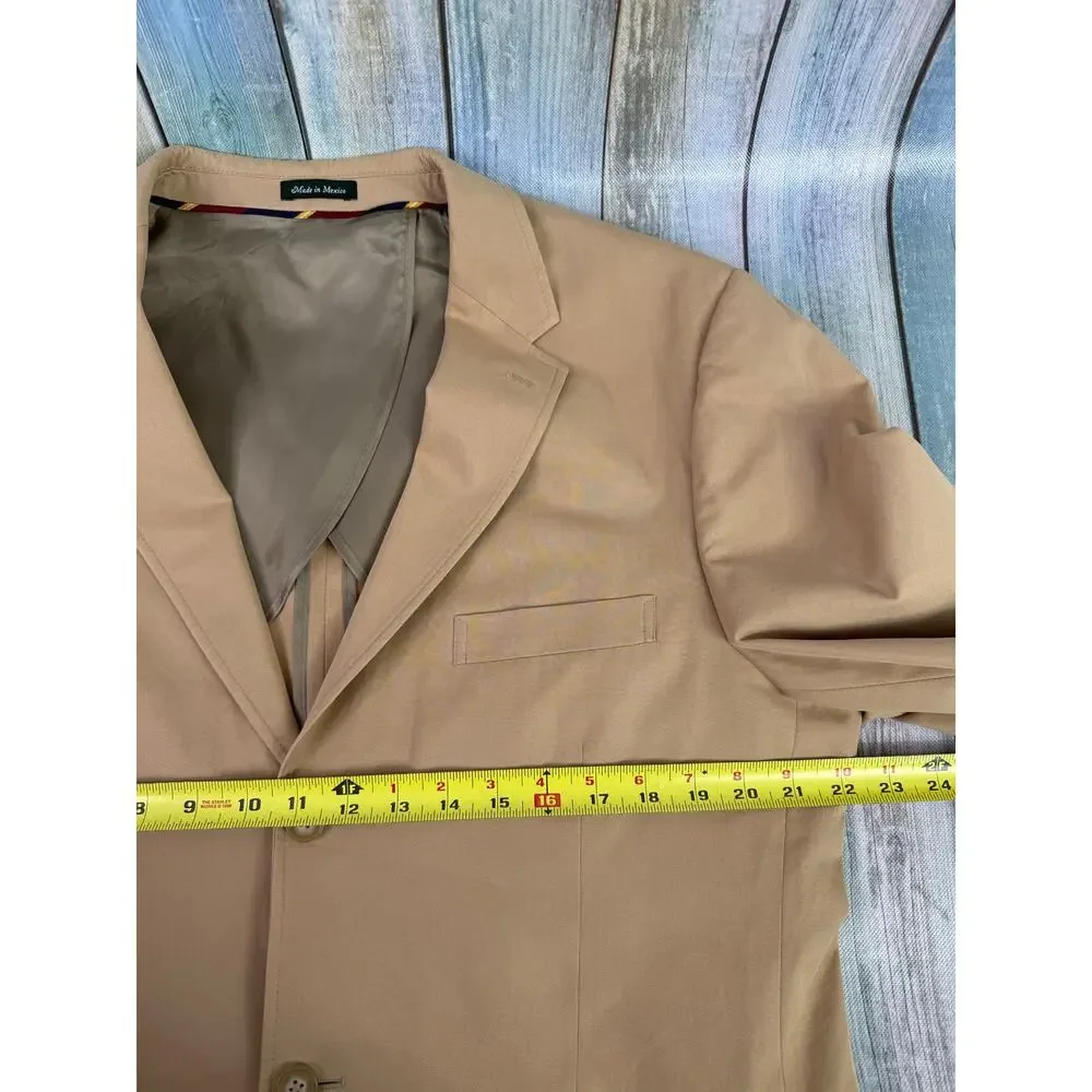 J Crew Tan Blazer Size 44L Italian Fabric Cotton 3 Button Summer Sports Coat